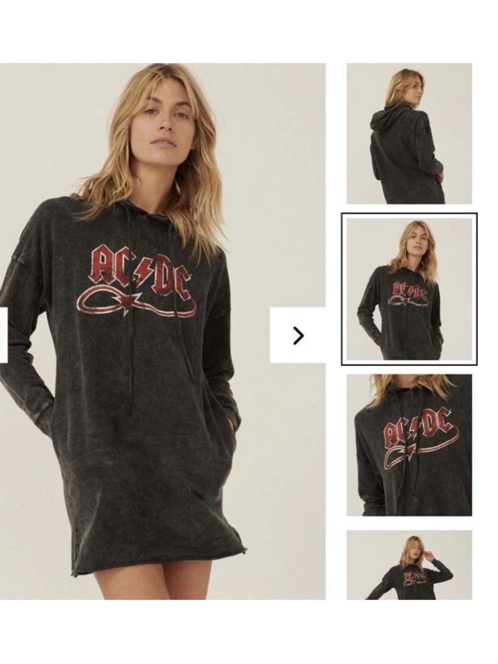 AC/DC Washed Black Hoodie Dress with Red Logo